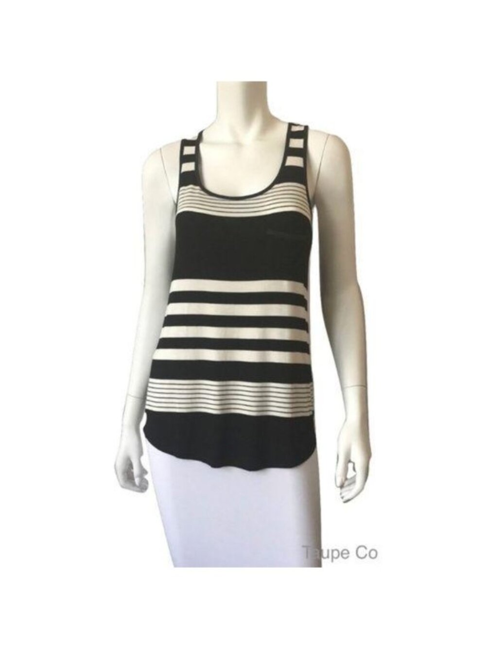 E&M Black & Ivory Striped Tank Top With Pocket